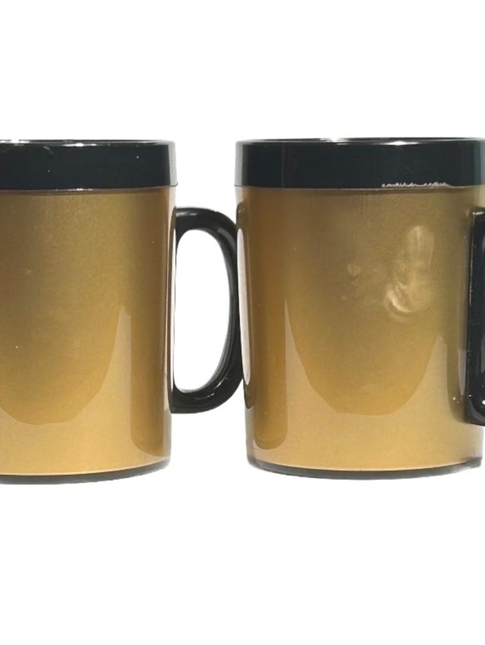 Vintage Set of 2 West Bend Thermo-Serv Gold & Black Insulated MCM Mugs
